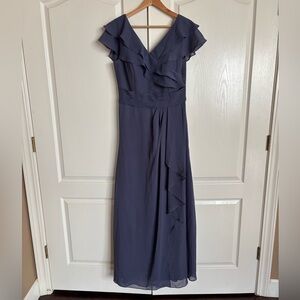 Navy Ruffle V-Neck Maxi Dress
